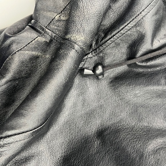 Max USA Black Genuine Leather Fur Lined Hooded Winter Jacket Coat Women's XL - Picture 10 of 12